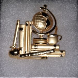 Signed Teacher's desk brooch goldtone pin